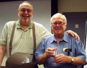 Past President Bob D'Auray congratulates Lou Veeken for continual volunteer service to the Board of PGCOS since 1991.  (October 2009)